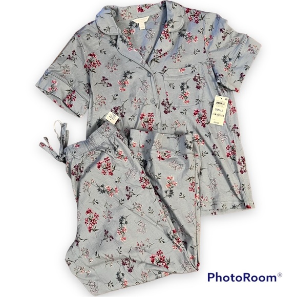 Charter Club 2pc Pajamas Rain Dance Floral Blue S Nwt - Picture 1 of 8